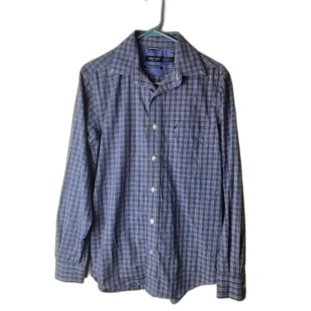 Nautica Size S Men Long Sleeve Blue Button Down Shirt Long Sleeve Wrinkle Resist